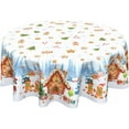 thumbnail image 1 of Blue Christmas Tablecloth Round 60 Inch Winter Snowflake Tablecloths Farmhouse Snowman Christmas Trees Decoration Outdoor Table Cloth for Dining Kitchen Holiday Party Picnic Home Decor, 1 of 6