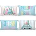 thumbnail image 1 of Blue Christmas Throw Pillow Covers 12 x 20 Inch Set of 4, Xmas Trees Truck Merry and Bright Striped Holiday Farmhouse Decorative Cushion Cases for Home Decoration G597-12, 1 of 5
