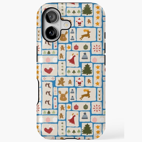 Blue Christmas Tile Festive Holiday Pattern Artwork iPhone Case 17 11 12 13 14 15 16 Pro Max