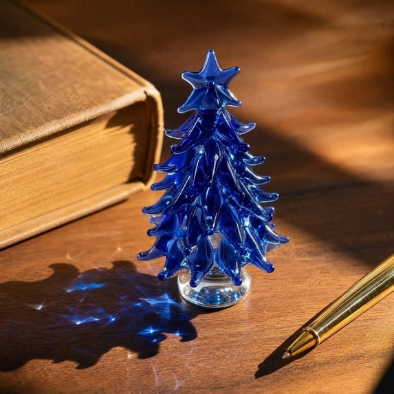 Blue Christmas Tree 2.5 Inch Mini Christmas Tree Hand Blown Glass Christmas Decor Christmas Tree Decorations for Home Mantel Desk Holiday Display, 1 Pack