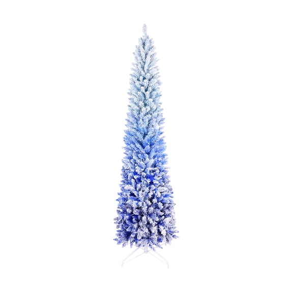 Blue Christmas Tree Blue Flocked Xmas Tree with Lights, Prelit Snow Pine Tree Decorated Full 6 ft Artificial Christmas Tree, Blue White Spruce Xmas Tree with Metal Stand, Home Shopping Mall Decor