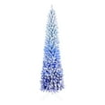 thumbnail image 1 of Blue Christmas Tree Blue Flocked Xmas Tree with Lights, Prelit Snow Pine Tree Decorated Full 7 ft Artificial Christmas Tree, Blue White Spruce Xmas Tree with Metal Stand, Home Shopping Mall Decor, 1 of 7