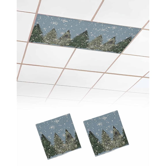 Blue Christmas Tree Fluorescent Light Covers for Ceiling Lights 4x2 feet,2 Pack Magnetic Light Filters for Classroom,Green Xmas Tree Snowflake Fluorescent Light Shade Panel for Office School Drop