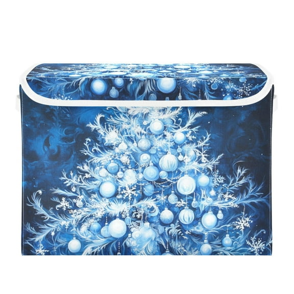 Blue Christmas Tree Foldable Storage Bin with Lid and Handle Collapsible Storage Box 16.5 x 12.6 x 11.8 inches