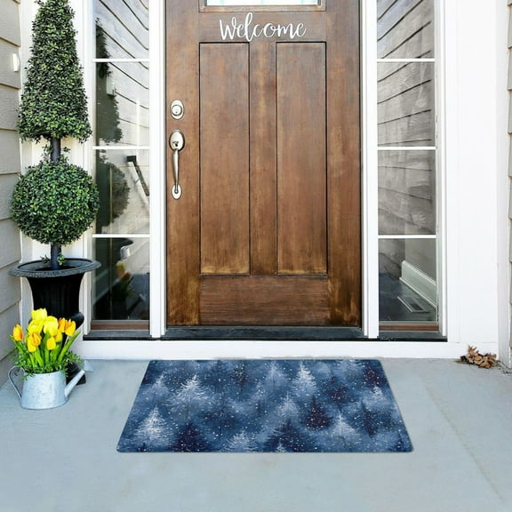 Blue Christmas Tree Forest Doormats Welcome Mats Gate Pads Entryway Outdoor 32" x 20"