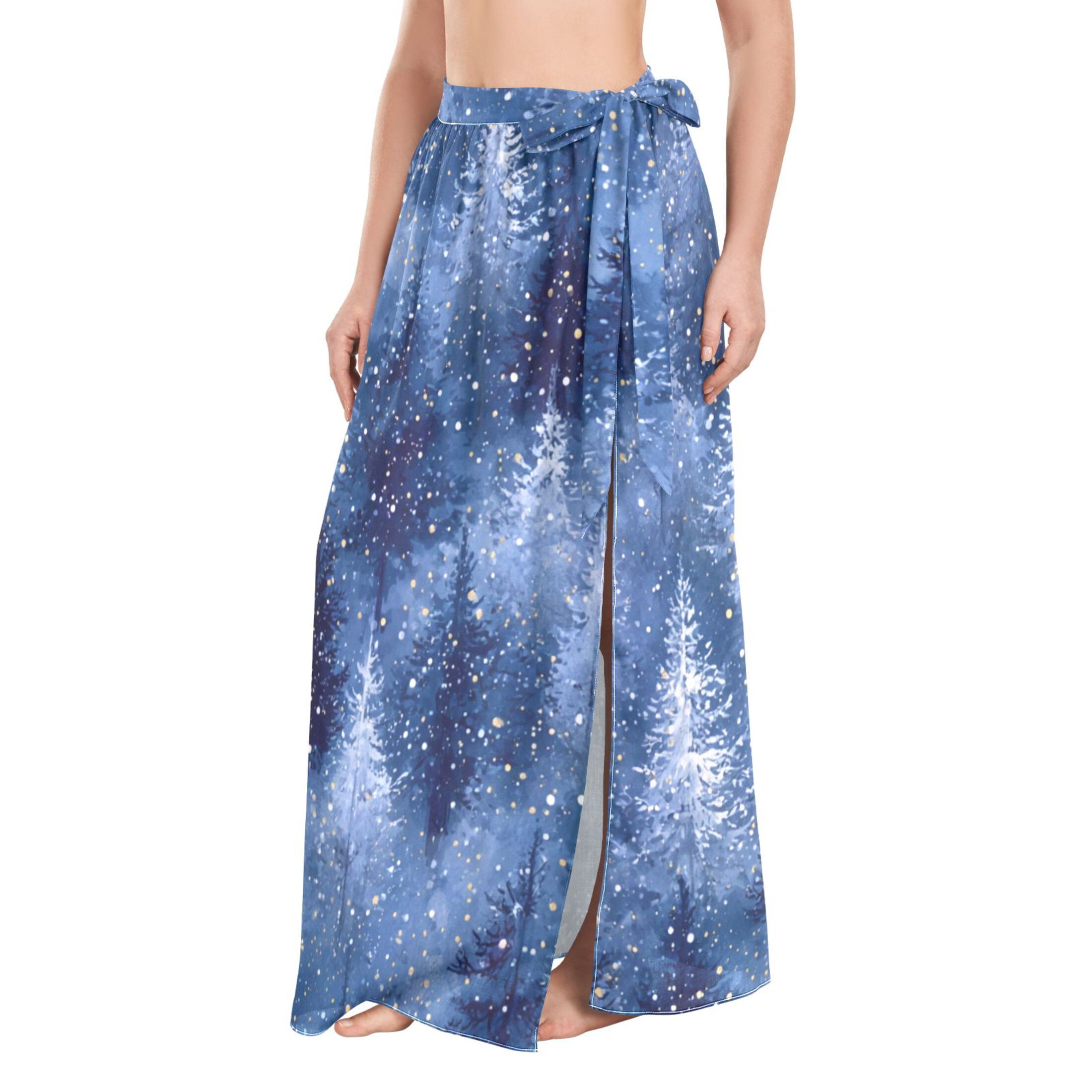 Blue Christmas Tree Forest Women's Swimwear Cover Ups Strappy Beach ...