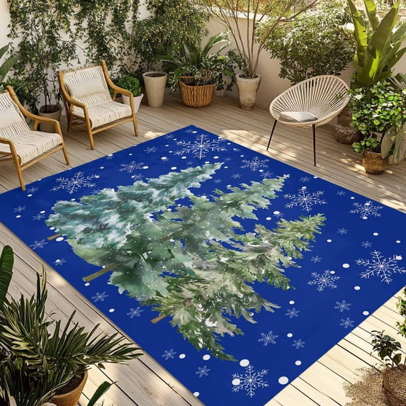 Blue Christmas Tree Outdoor Rug 3x5 Ft - Reversible Patio Rug Outdoor ...