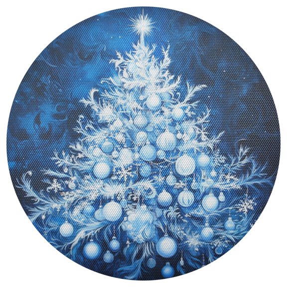 Blue Christmas Tree PVC Round Grid Placemat Table Mat 1 Pc 15.4" x 15.4"