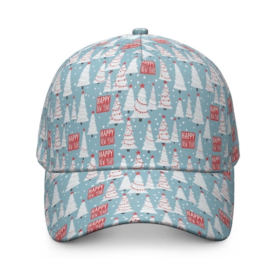 Blue Christmas Tree Pattern Baseball Cap, Structured Flat Bill Hat with ...
