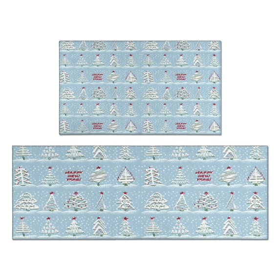 Blue Christmas Tree Pattern Kitchen Rugs Sets Of 2,Anti Fatigue Kitchen Mat Rugs Non Slip Washable,Decorative Kitchen Floor Mats for Kitchen,Sink,Laundry,17"x30"+17"x47"