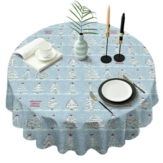 Blue Christmas Tree Pattern Round Tablecloth 60"x60",Wrinkle Wipeable Table Cloth for Kitchen Dining Room Picnic Patio Party