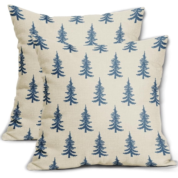 Blue Christmas Tree Pillow Covers 20x20 Set of 2 Xmas Rustic Style Winter Print Decorative Outdoor Pillowcases Farmhouse Holiday Throw Cushion Case Decor for Couch Sofa Bed