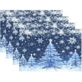 thumbnail image 1 of Blue Christmas Tree Placemats Set of 4 Winter Snowflake Sliver Xmas Table mats Burlap Placemat Kitchen Mat Dining Room Decoration 12" x 18" Washable Fast Dry, 1 of 8