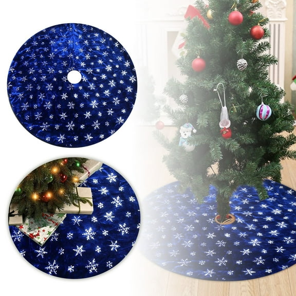 Blue Christmas Tree Skirt Plush 23.6 inches Dark Blue Christmas Tree Skirt with Silver Sequin Snowflake Xmas Tree Skirt Mat for New Year Holiday Christmas Day Decorations