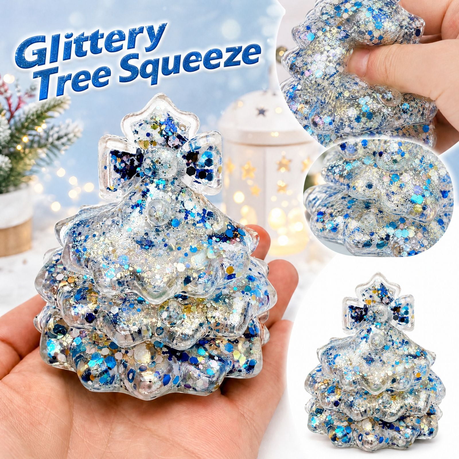 Blue Christmas Tree Squishy Toy with Glitter Star and Bow Design ...