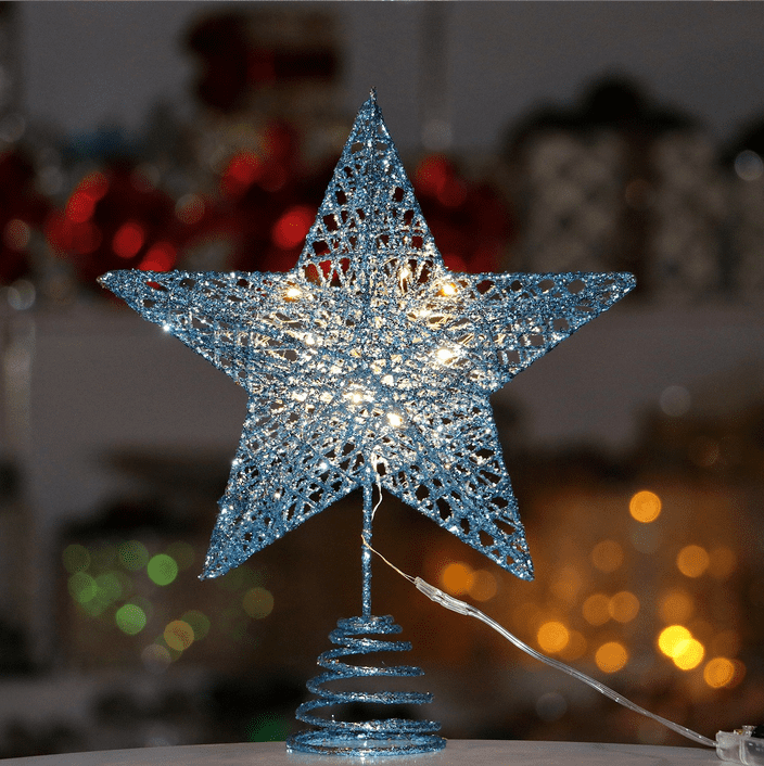 Blue Christmas Tree Topper, 20 LED Lights Gold Ornaments Topper, Glittered Metal Star for Christmas Tree Top, Tree Toppers Christmas Decorations Holder for Christmas Tree Home Decoration