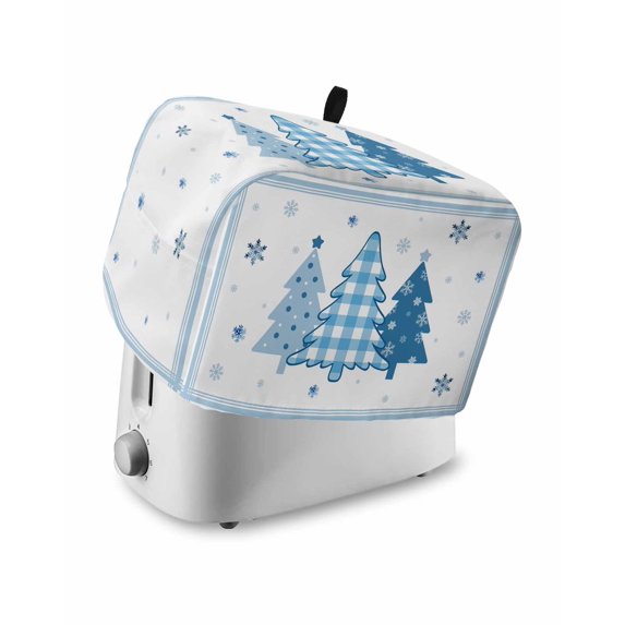 Blue Christmas Trees Small Toaster Cover 2 Slice, Kitchen Appliance Covers, Navy Winter Snowflakes Checkered Toaster Oven Cover with Loop, Bread Machine Cover Polyester Dust Cover Protection
