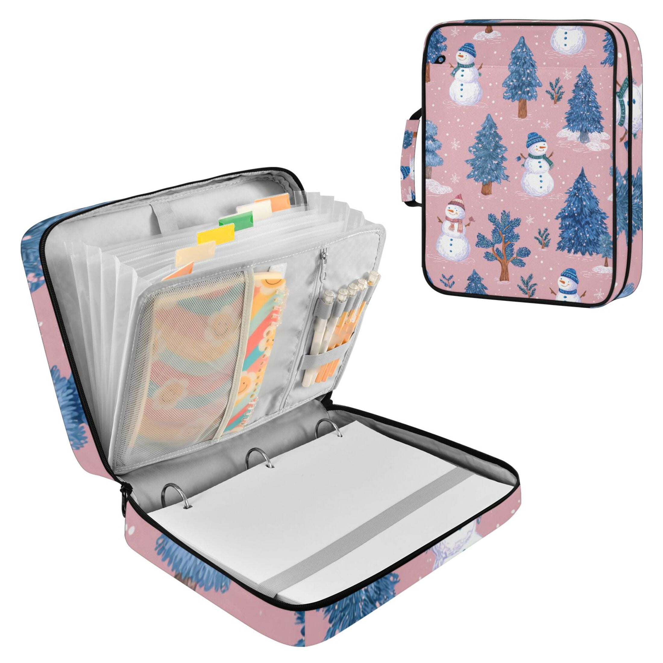 Blue Christmas Trees Snowman Accordion File Organizer Expanding File ...