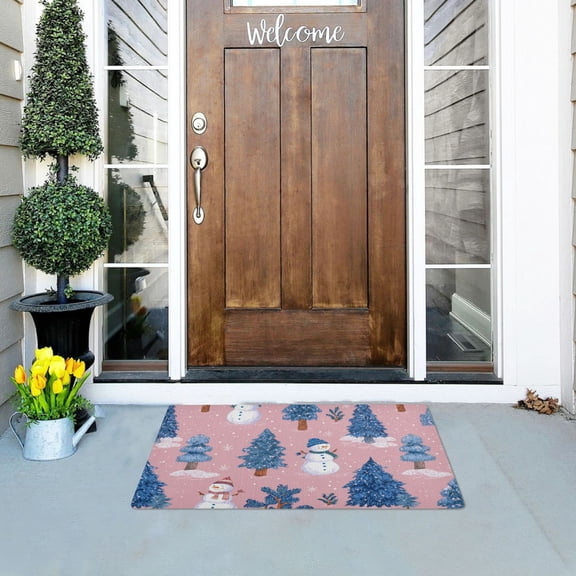 Blue Christmas Trees Snowman Doormats Welcome Mats Gate Pads Entryway Outdoor 32" x 20"