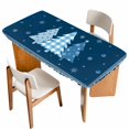 thumbnail image 1 of Blue Christmas Trees Table Cloths for 5 Foot Rectangle Tables, Navy Winter Snowflakes Retro Plaid Patio Waterproof Elastic Fitted Tablecloths, Washable Rectangular Table Cover for Camping, 1 of 8