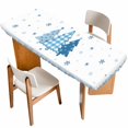 thumbnail image 1 of Blue Christmas Trees Table Cloths for 8 Foot Rectangle Tables, Navy Winter Snowflakes Checkered Patio Waterproof Elastic Fitted Tablecloths, Washable Rectangular Table Cover for Camping, 1 of 8