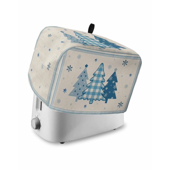 Blue Christmas Trees Toaster Cover 4 Slice, Large Kitchen Appliance Covers, Navy Winter Snowflakes Retro Beige Toaster Oven Cover with Loop, Bread Machine Cover Polyester Dust Cover Protection
