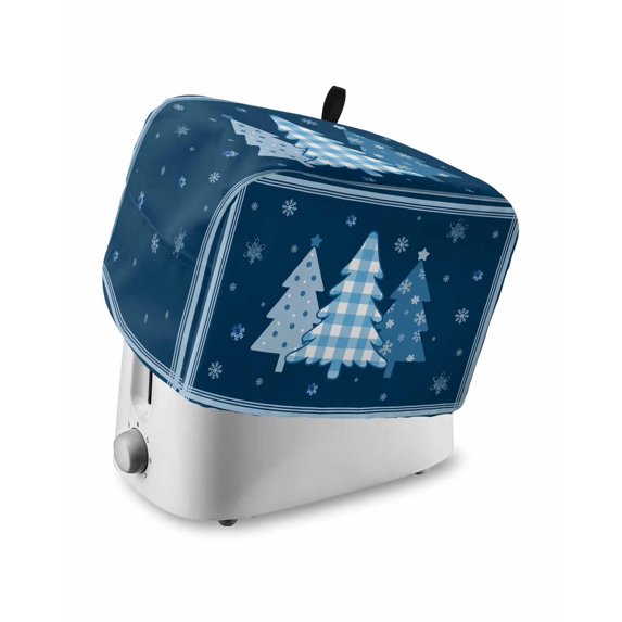 Blue Christmas Trees Toaster Cover 4 Slice, Large Kitchen Appliance Covers, Navy Winter Snowflakes Retro Plaid Toaster Oven Cover with Loop, Bread Machine Cover Polyester Dust Cover Protection