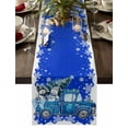 thumbnail image 1 of Blue Christmas Truck Cotton Linen Table Runner for Dining Kitchen, Xmas Tree Snowman Snowflake Wedding Outdoor Party Tablerunners Decoration, Dresser Scarf Coffee Tablecloth Runners 13x120 Inches, 1 of 9