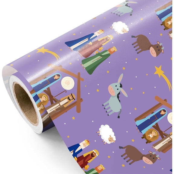 Blue Christmas Wrapping Paper Roll Religious Holiday Gift Wrap Craft Art Paper for Party DIY Wrapping Supplies, 58x23in, 1 Roll