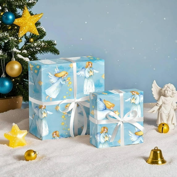 Blue Christmas Wrapping Paper Roll Religious Holiday Gift Wrap Craft Art Paper for Party DIY Wrapping Supplies, 58x23in, 1 Roll