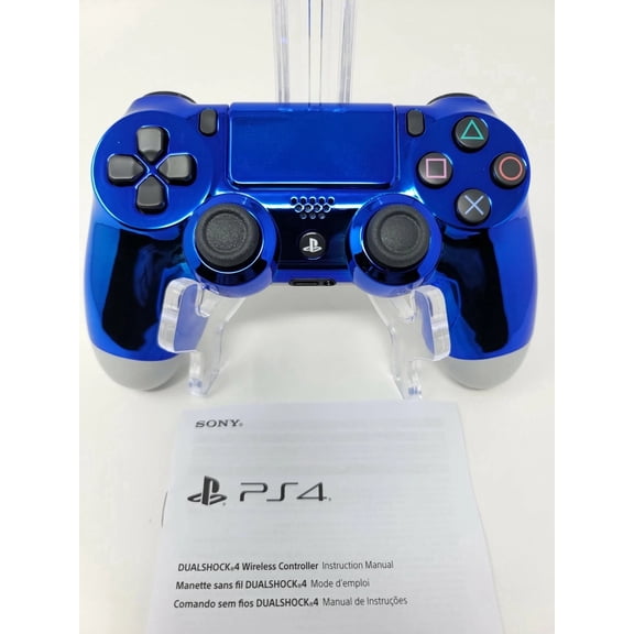 Blue Chrome Custom PS4 Playstation 4 Wireless Controller with Matching Touchpad