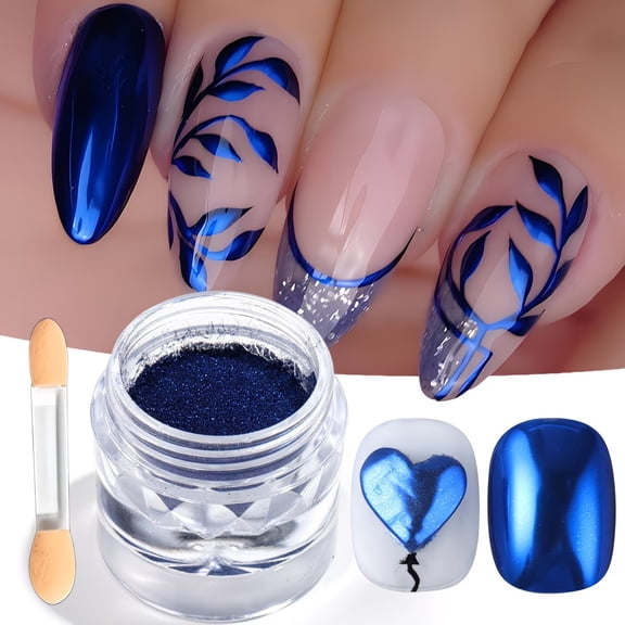 Blue Chrome Nail Powder Brush Metallic Mirror Glitter Dust for DIY Art