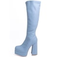 thumbnail image 1 of Blue Chunky GoGo Boots - Platform Knee High Costume Footwear, 1 of 4