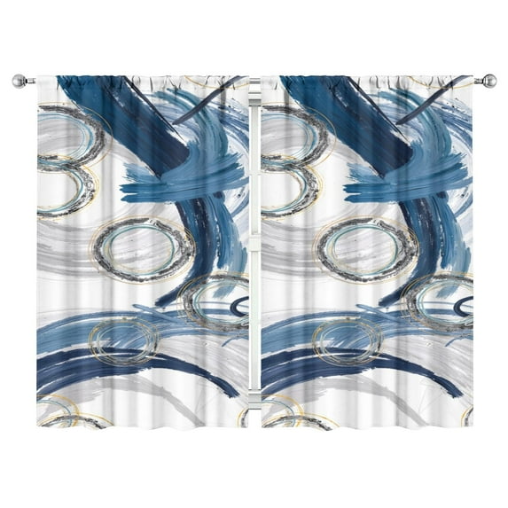 Blue Circle Curtains-blackout Curtains Bedroom Decor Living Room Darkening Grommet Window Drapes 2 Panels Set 52"x 84"