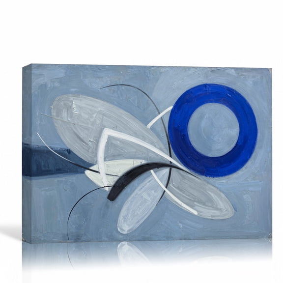 Blue Circle Curves Wall Art Abstract Canvas Print Gray Curves Gallery Wrapped Canvas Office Decor 30"L x 20"W