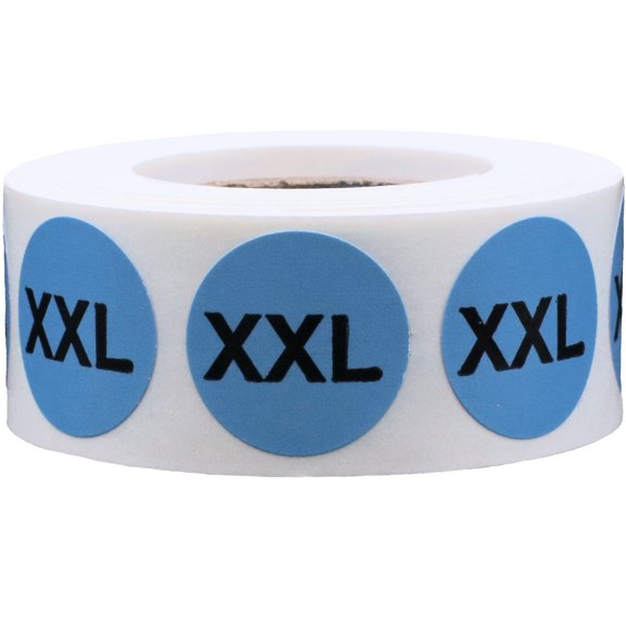 Blue Circle Extra Extra Large XXL Clothing Size Stickers, 3/4 Inch Round, 500 Labels on a Roll