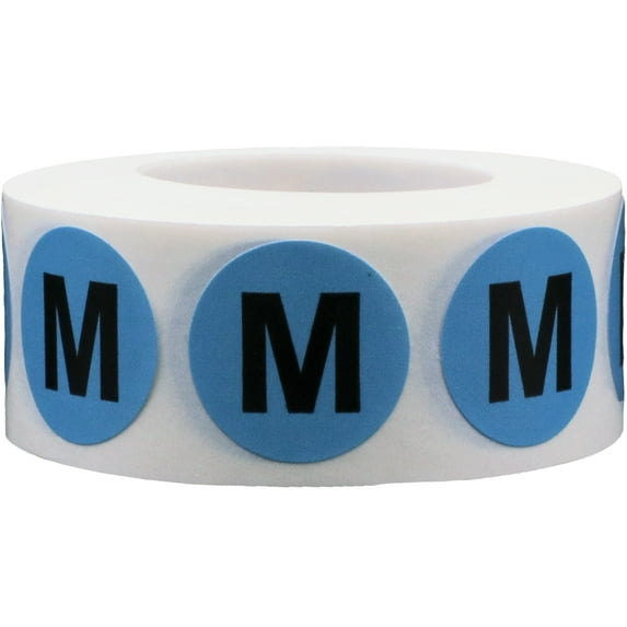 Blue Circle Medium M Clothing Size Stickers, 3/4 Inch Round, 500 Labels on a Roll