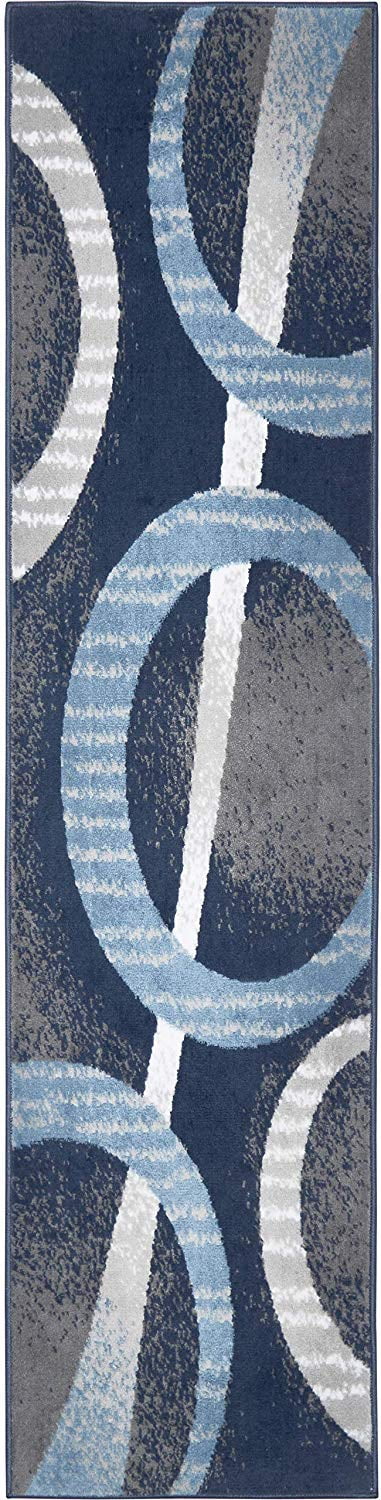 Blue Circles Modern 2x7 Area Rug Contemporary Runner Runner Carpet Rugs - Actual Size 1'9" x 7'2"
