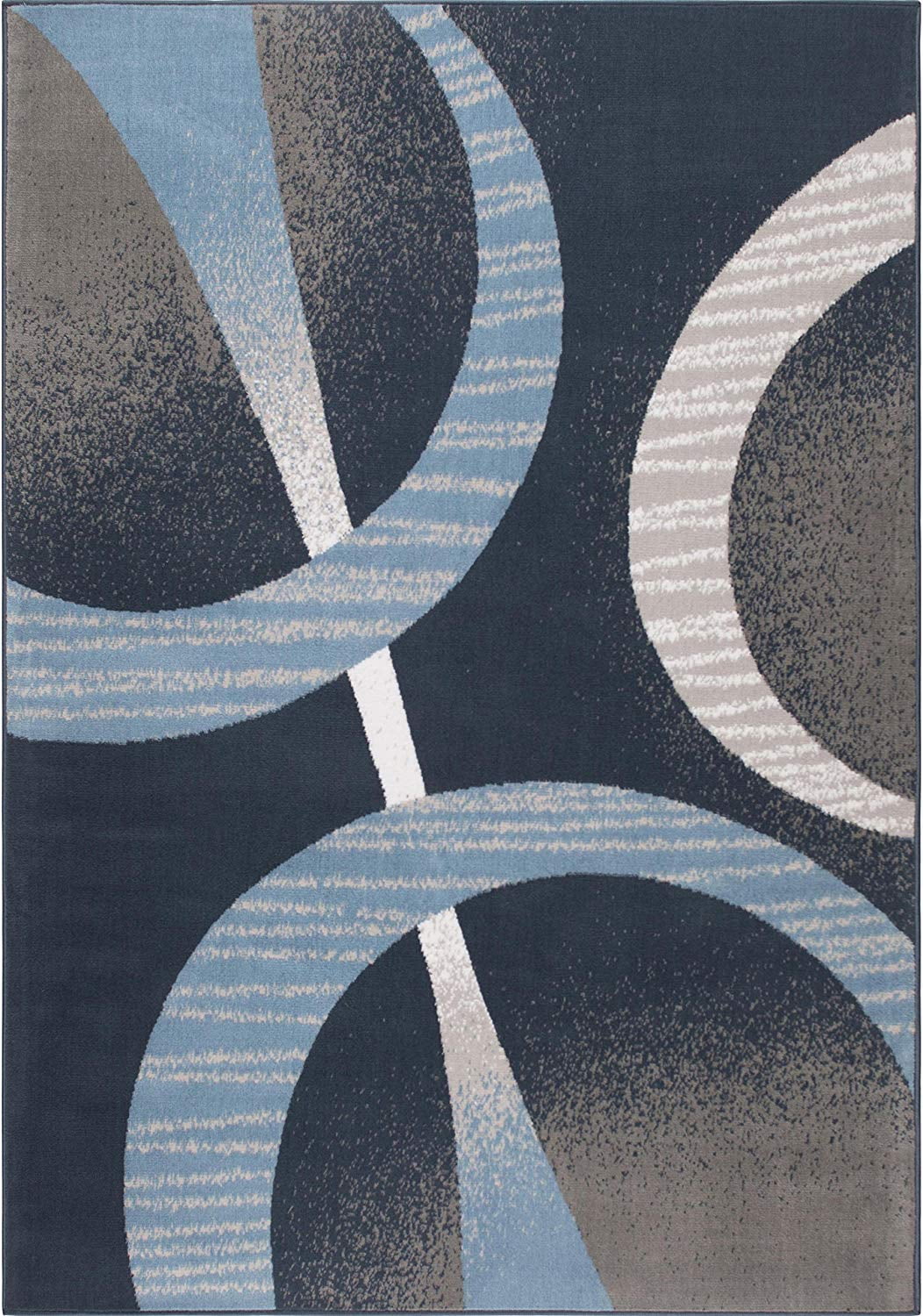 Blue Circles Rings Modern 4x6 Area Rug Contemporary Carpet Rugs - Actual Size 3'7" x 5'2"