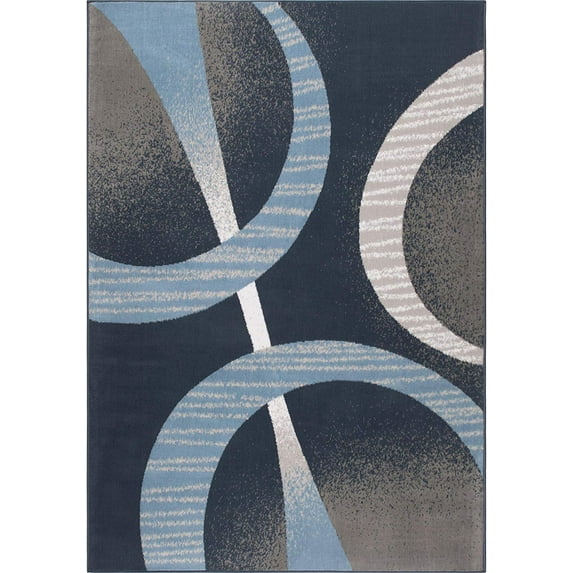 Blue Circles Rings Modern 8x10 Area Rug Contemporary Carpet Rugs -Actual Size 7'8" x 10'7"