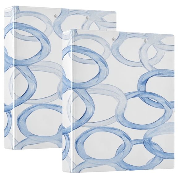 Blue Circular Patterns 12.4x10.6in PVC Round Ring Binder, D-Ring 3-Hole, Metal Clip, 200 Sheets