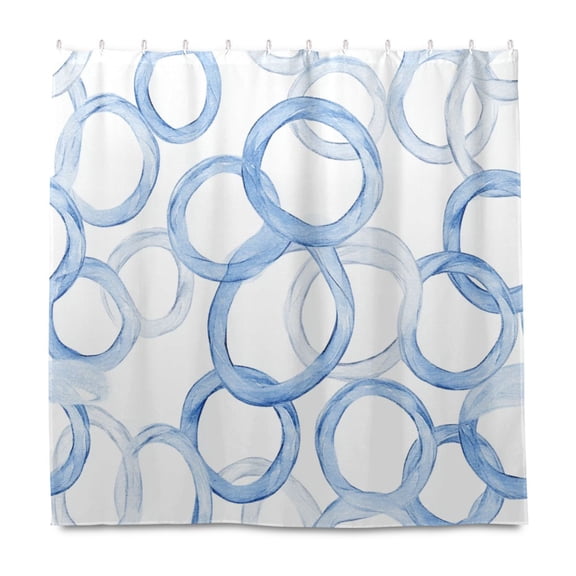 Blue Circular Patterns 72x72 Waterproof Shower Curtain Liners Durable Metal C-Hooks Fade-Proof Thermal Print Anti-Splash