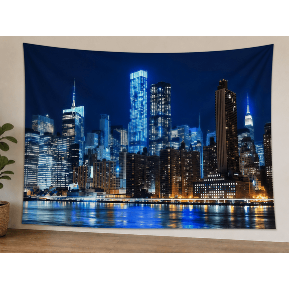Blue City Night Skyline Backdrop