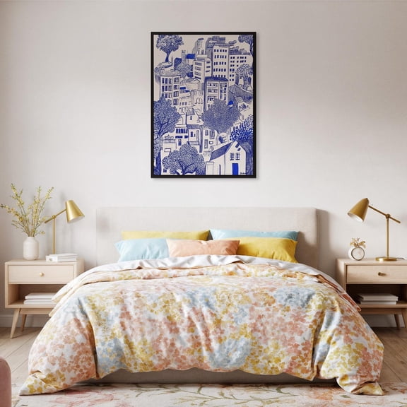 Blue City Sketch Art Minimal Urban Line Modern Architectural Wall Decor Designers Or Lovers Design1 Unframed Paper Print