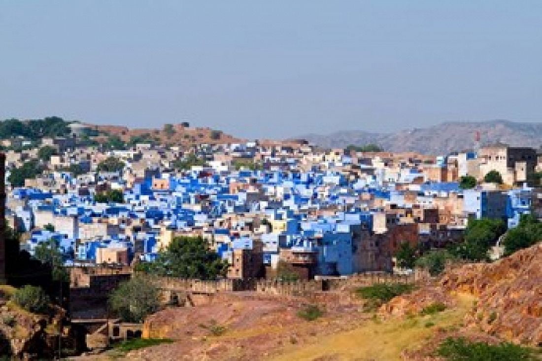 Blue City of Jodhpur from Fort Mehrangarh Rajasthan India Canvas Art - Bill Bachmann DanitaDelimont (37 x 25)