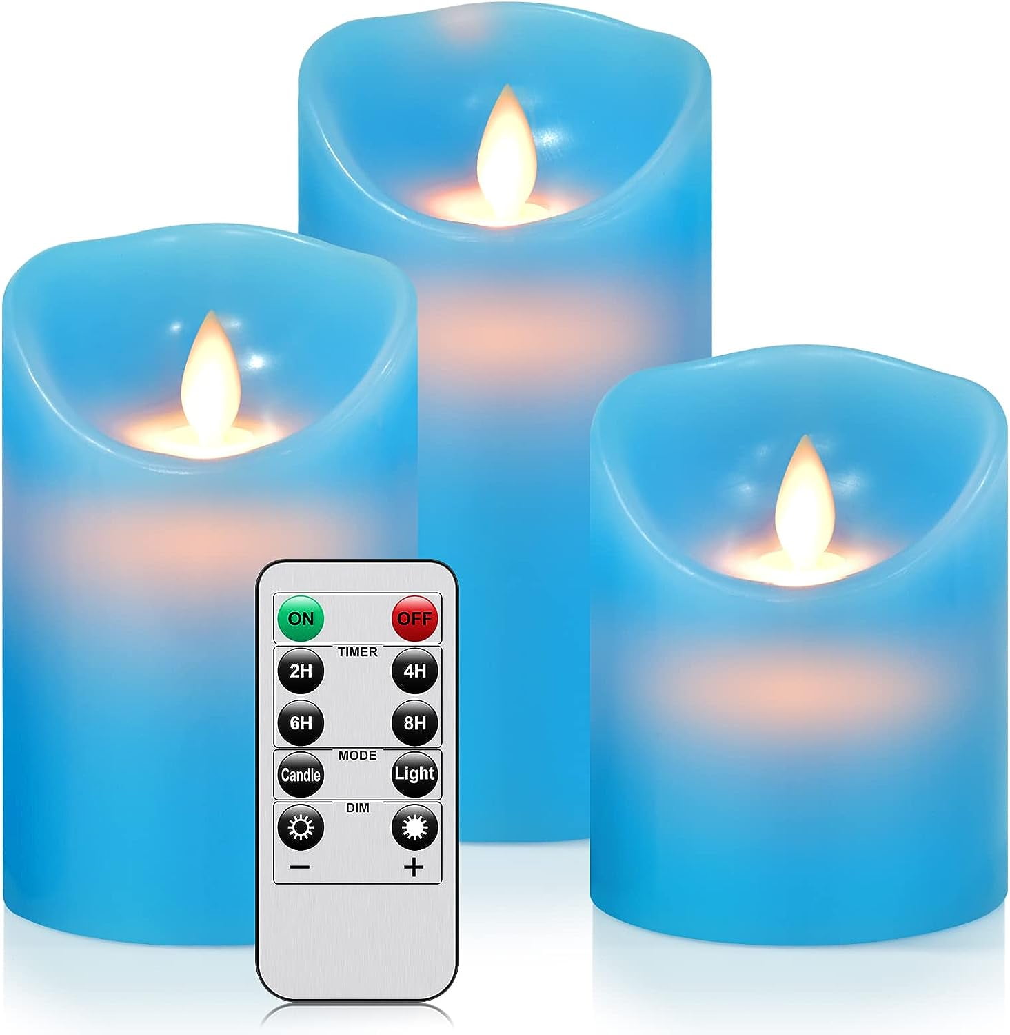 Blue Classic Flameless Battery Operated Flickering Candles 3Pack Real