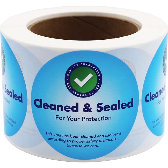 Blue Cleaned and Sealed Safety Labels | 3 Round - 500 Pack
