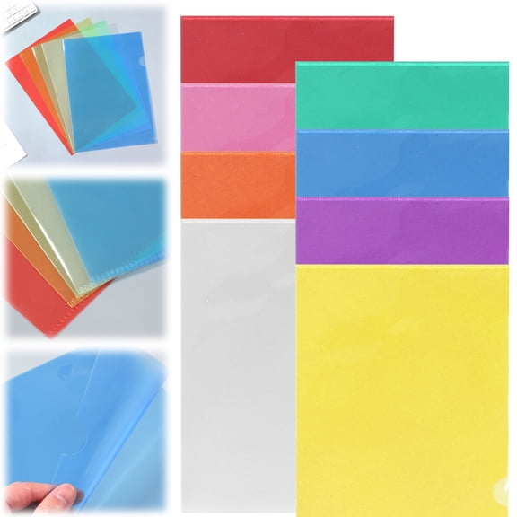 Blue Clear L-Shape Plastic Document Pocket, A4 Size Single Sheet Paper Holder Sleeve for Daily Office and School File Storage, 10 Count