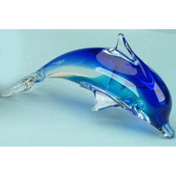 Blue Clear Teal Crystal Glass Dolphin Figurine Statue Decoration