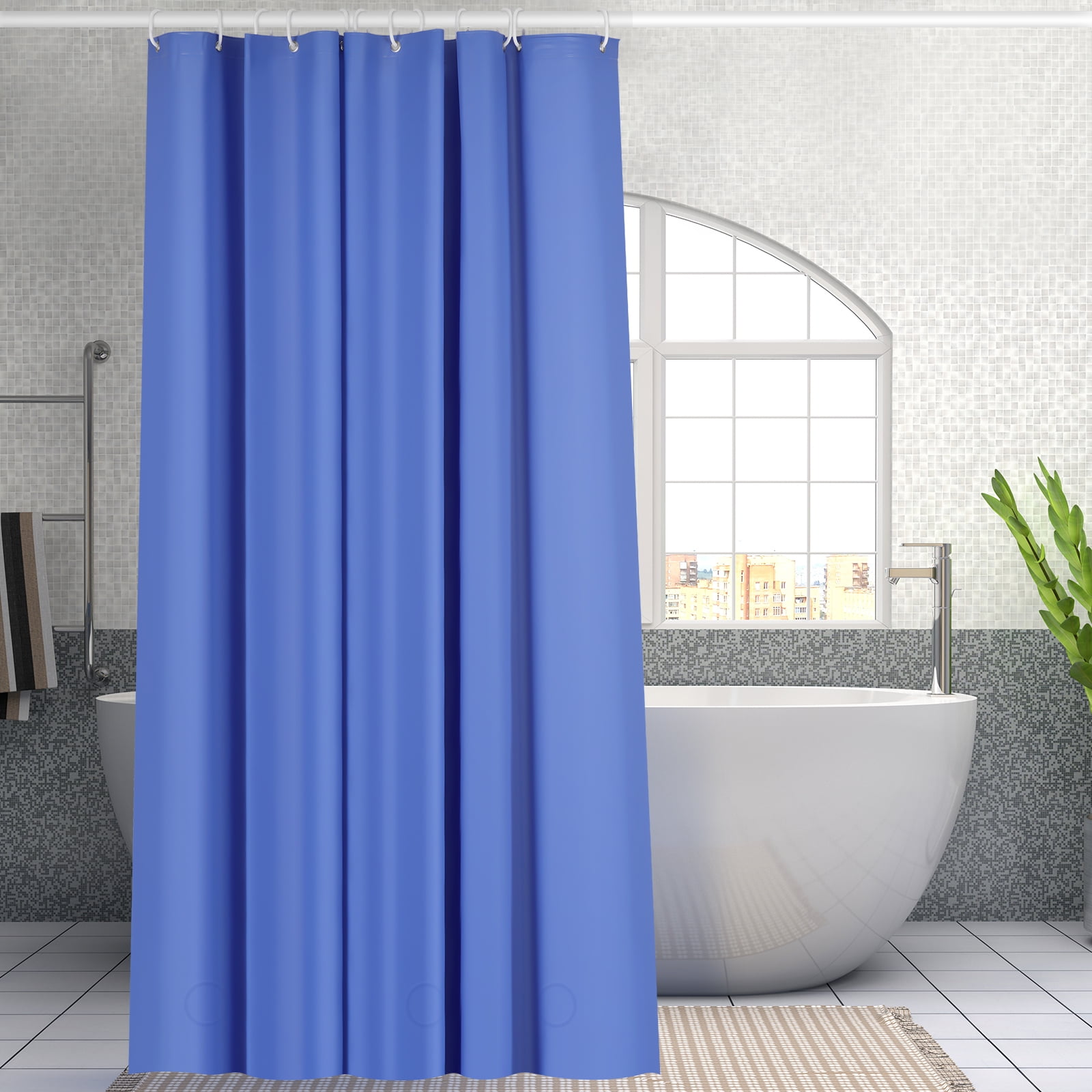 Blue Cloth Pattern Shower Curtain Liner with 12 Hooks Light Weight PEVA ...